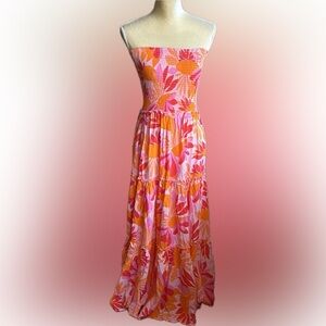 Abel the Label anthropologie maxi dress strapless orange and pink